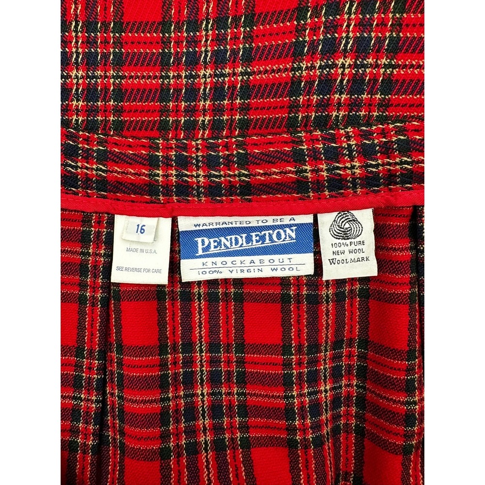 Pendleton Womens Skirt Size 16 Red Tartan Plaid 100% Virgin Wool Pleated USA - Picture 2 of 9
